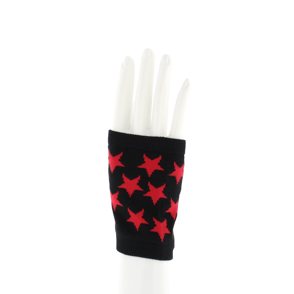 Zac's Alter Ego - Star Print Wrist Length Gants sans doigts - Noir/Rouge